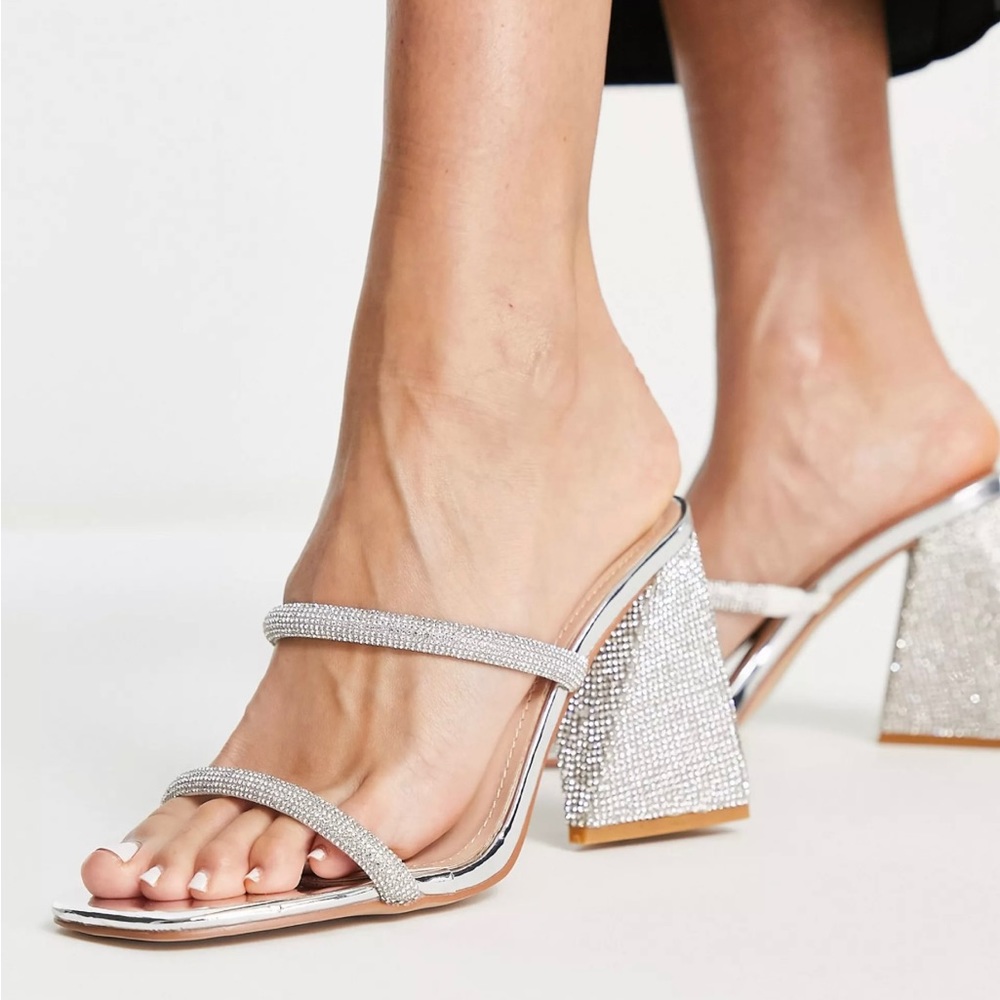 Simmi London Peruvian embellished strappy mules in silver